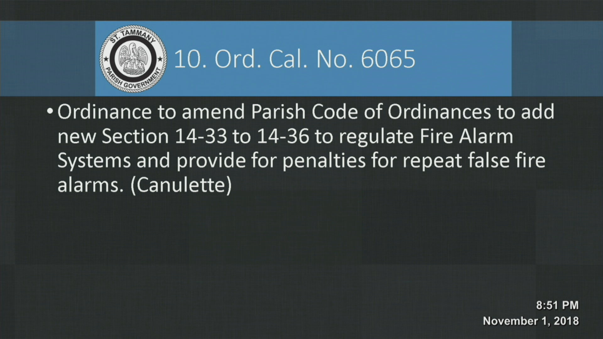 St. Tammany Parish Council Meeting 11/01/2018